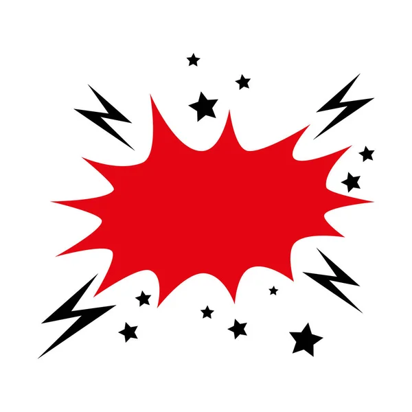 Explosión de color rojo con rayos pop art icono de estilo — Vector de stock