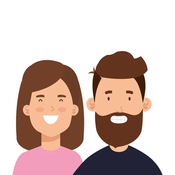 Jeune couple avatar personnages icônes — Image vectorielle