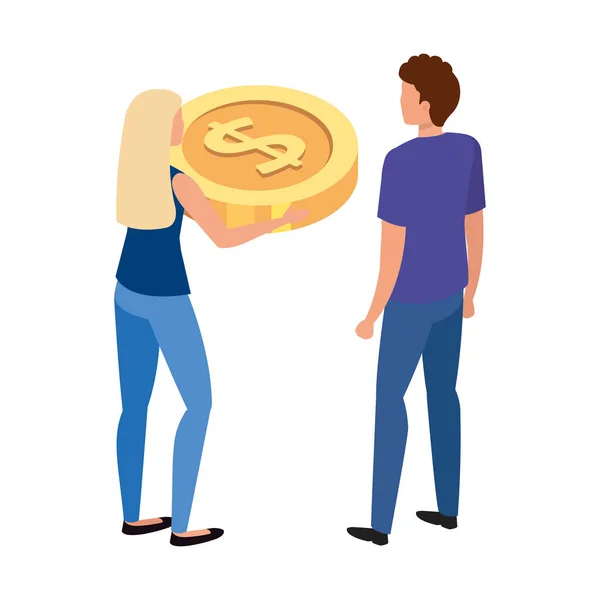 Πίσω νεαρό ζευγάρι με μετρητά νόμισμα — Διανυσματικό Αρχείο