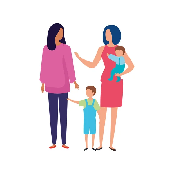 Madres con hijos personajes avatar — Vector de stock