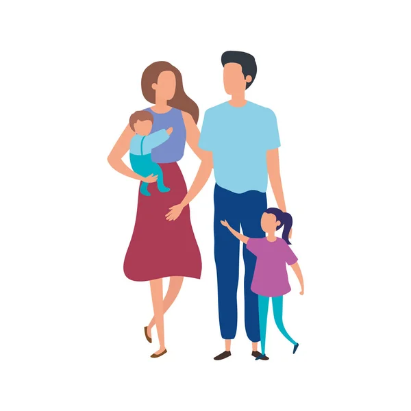 Pais com filhos avatar personagens —  Vetores de Stock