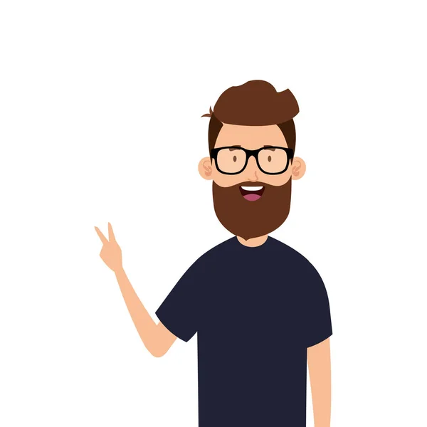 Jovem com barba e óculos caráter avatar —  Vetores de Stock