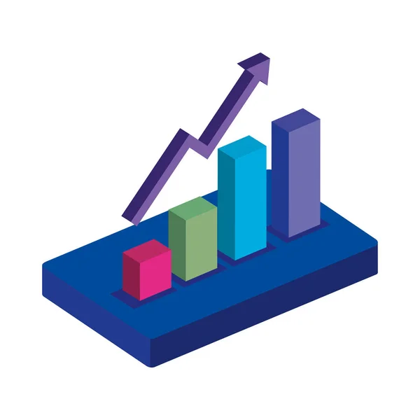 Grafico statistico a barre con freccia sull'icona isolata — Vettoriale Stock