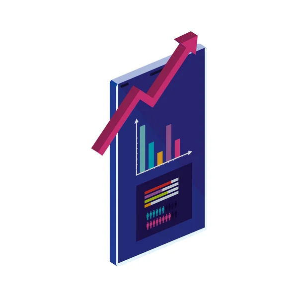 Dispositivo smartphone com infográfico e seta para cima — Vetor de Stock