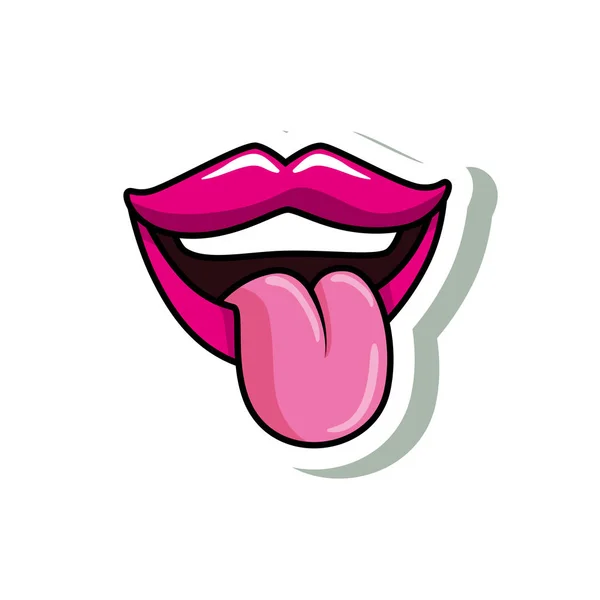 Sexy mouth with tongue out pop art style icon — Stock Vector