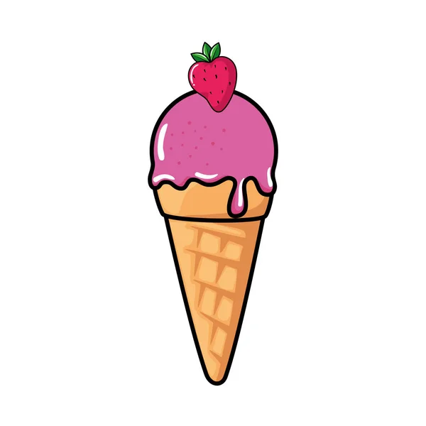 Delicioso helado con fresa pop icono de estilo de arte — Archivo Imágenes Vectoriales