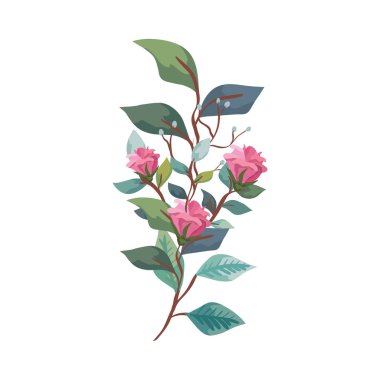 Dalları ve yaprakları olan sevimli çiçekler izole edilmiş ikon