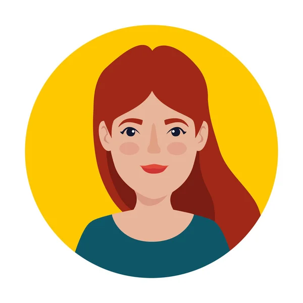 Gyönyörű nő vörös haj keretben kör alakú avatar karakter — Stock Vector