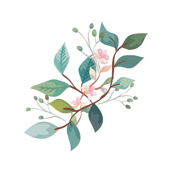 Милі квіти з гілками і листям ізольовані значок — стоковий вектор