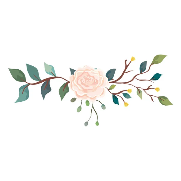 Schattige roos met takken en bladeren geïsoleerd pictogram — Stockvector