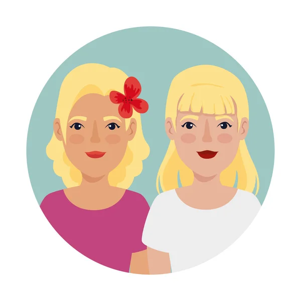 Mooie vrouwen in frame ronde avatar karakter — Stockvector