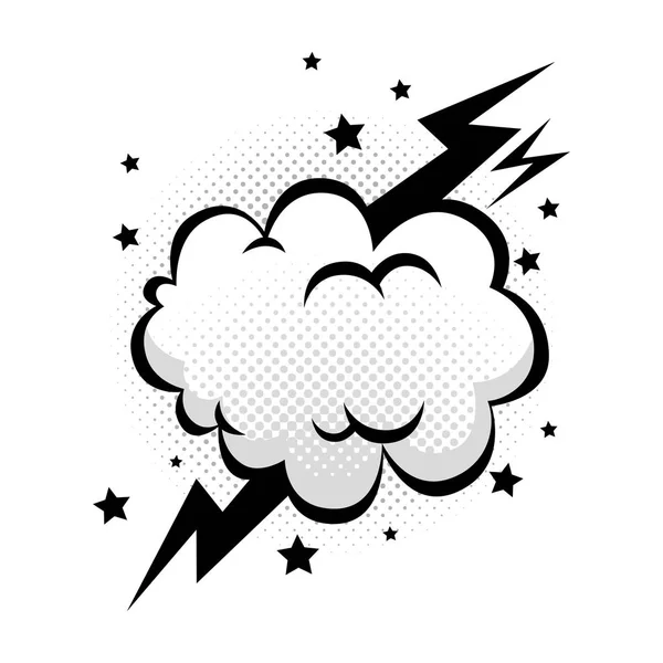 Cloud with thunderbolt and stars pop art style icon — ストックベクタ