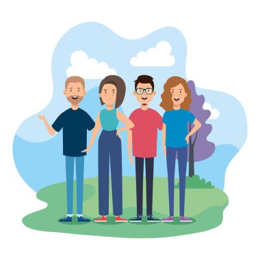 Park tabiatında bir grup genç insan