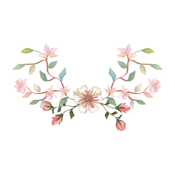 Милые цветы с ветками и листочками изолированный значок — стоковый вектор