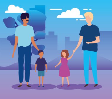 Park doğasında oğulları olan aileler.