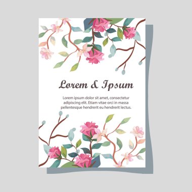 Çiçekli ve yapraklı davetiye kartı