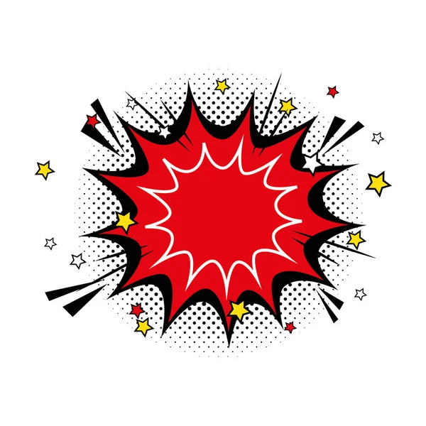 Explosion red color with stars pop art style icon — Stock Vector