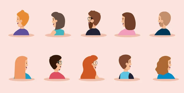 Group of young people avatar characters — Stock Vector