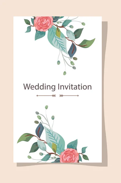 Zaproszenie ślubne z dekoracją kwiatów — Wektor stockowy