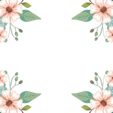 Ağaç dalları ve yapraklarla izole edilmiş çiçek çerçevesi