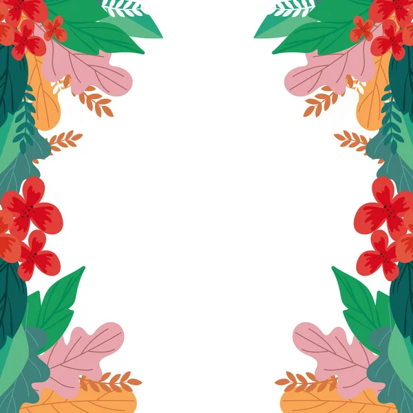 Cadre de fleurs avec des feuilles icône isolée naturelle — Image vectorielle