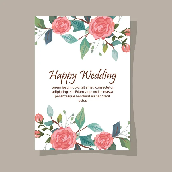 Invitación de boda feliz con decoración de flores — Vector de stock