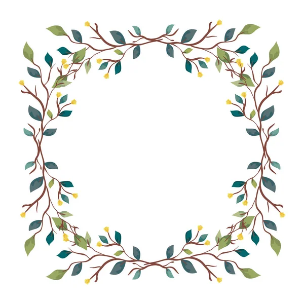 Frame of branches with leafs nature decorative — 스톡 벡터