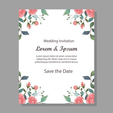 Çiçek süslemeli düğün davetiyesi