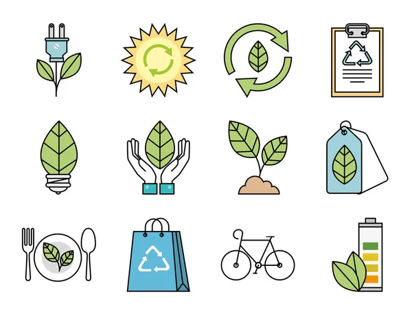 Bundel van ecologie set pictogrammen — Stockvector