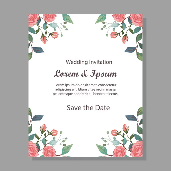 Carte d'invitation de mariage avec décoration de fleurs — Image vectorielle