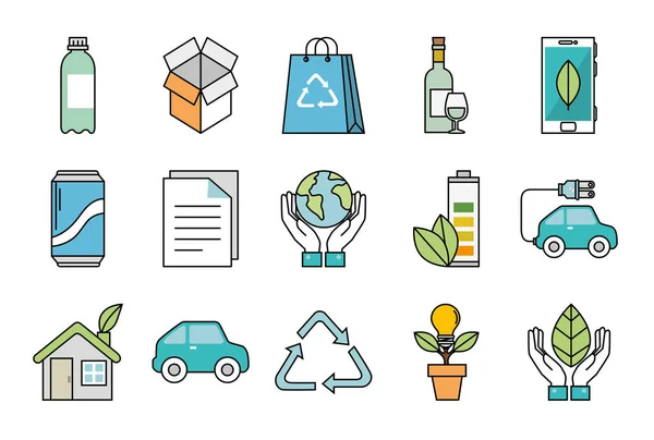 Bundle of ecology set icons — Stock Vector
