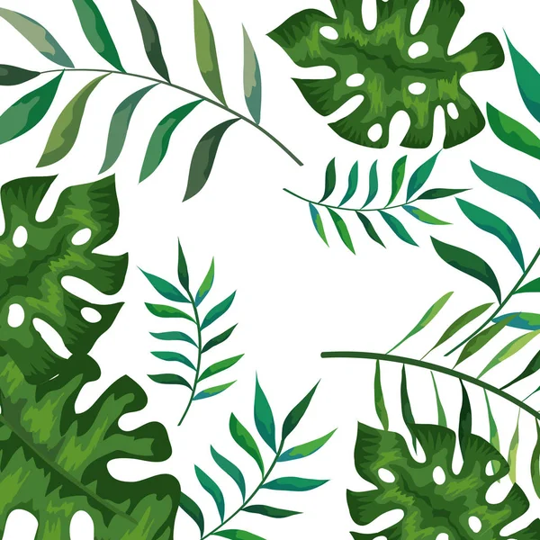 Cornice con rami e foglie tropicali — Vettoriale Stock