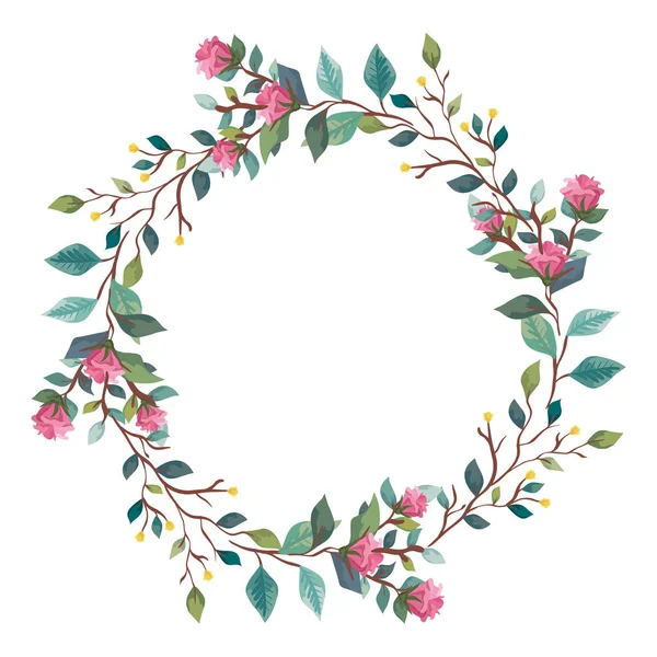 Marco circular de flores con ramas y hojas — Archivo Imágenes Vectoriales