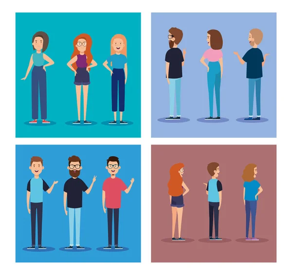 Grupo de jóvenes personajes avatar — Vector de stock