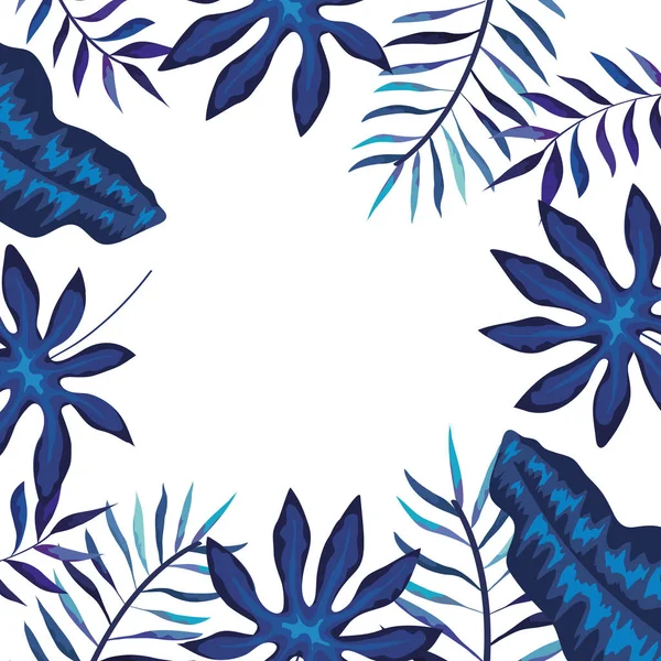 Ramka z gałęziami i liśćmi w kolorze niebieskim — Wektor stockowy
