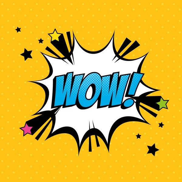 Explosion with wow lettering pop art style icon — 스톡 벡터