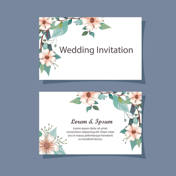 Set Hochzeitseinladungskarten mit Blumendekoration — Stockvektor