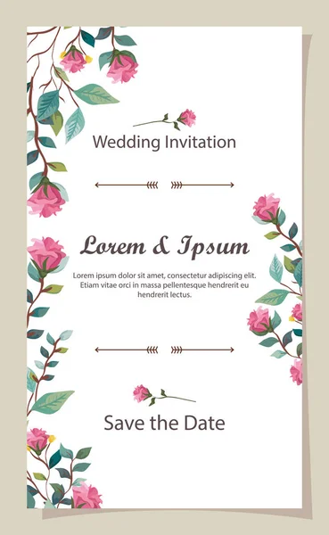 Wedding invitation card with flowers decoration — Stock Vector