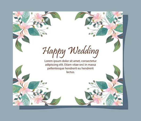 Carte d'invitation de mariage avec décoration de fleurs — Image vectorielle