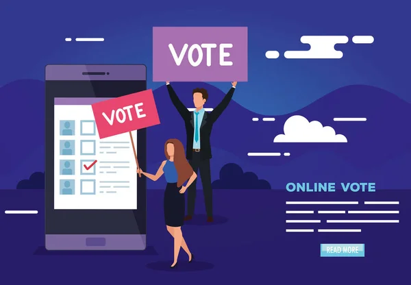 poster of vote online with smartphone and business people
