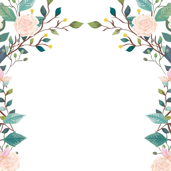 Frame of roses with branches and leafs isolated icon — Stock Vector