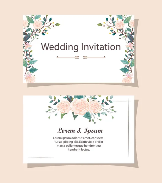 Zestaw kartek ślubnych z dekoracjami kwiatowymi — Wektor stockowy