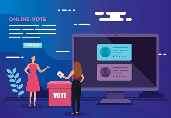 poster of vote online with computer and business women