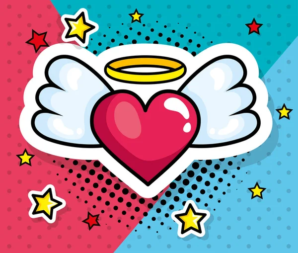 Corazón con alas pop icono de estilo de arte — Vector de stock