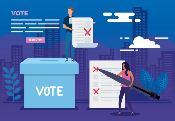 Manifesto di voto con persone e icone — Vettoriale Stock