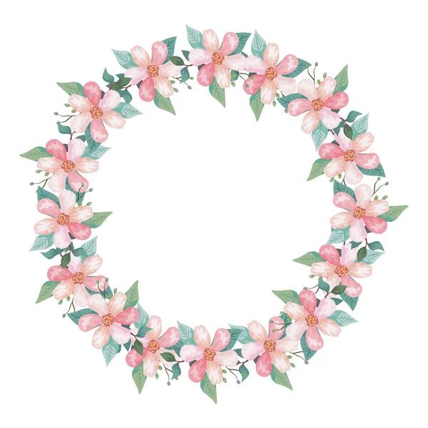 Rahmen kreisförmig von Blumen und Blättern isoliert Symbol Stockillustration