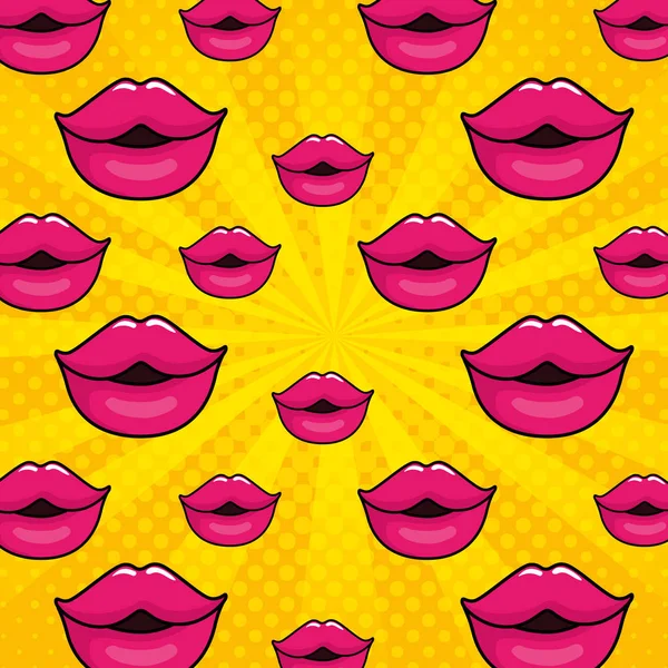 Achtergrond van sexy lippen pop art stijl pictogrammen — Stockvector