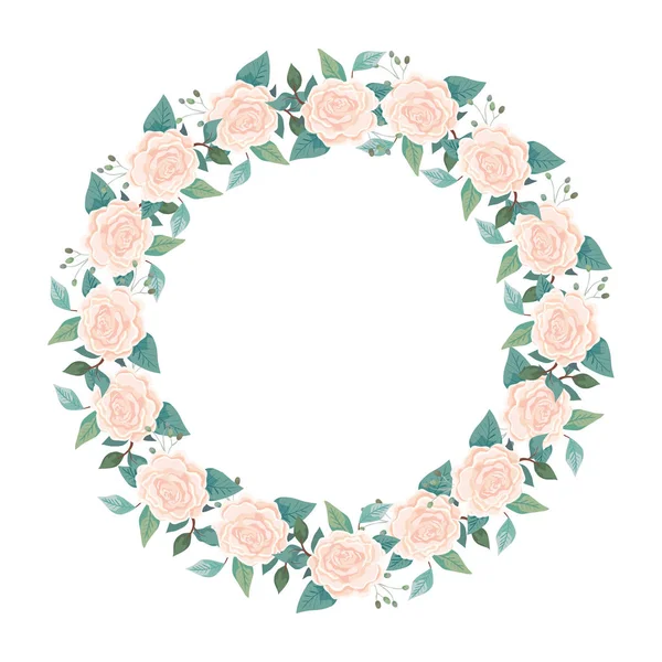 Quadro circular de rosas com ramos e folhas —  Vetores de Stock