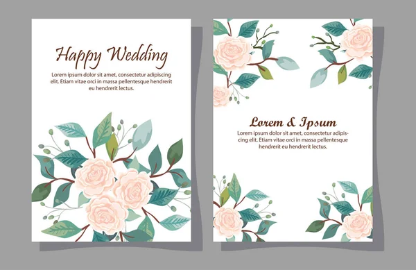 Σετ γαμήλιων προσκλήσεων με διακόσμηση λουλουδιών — Διανυσματικό Αρχείο
