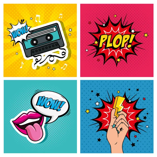 Set icons and expressions style pop art — Stock Vector